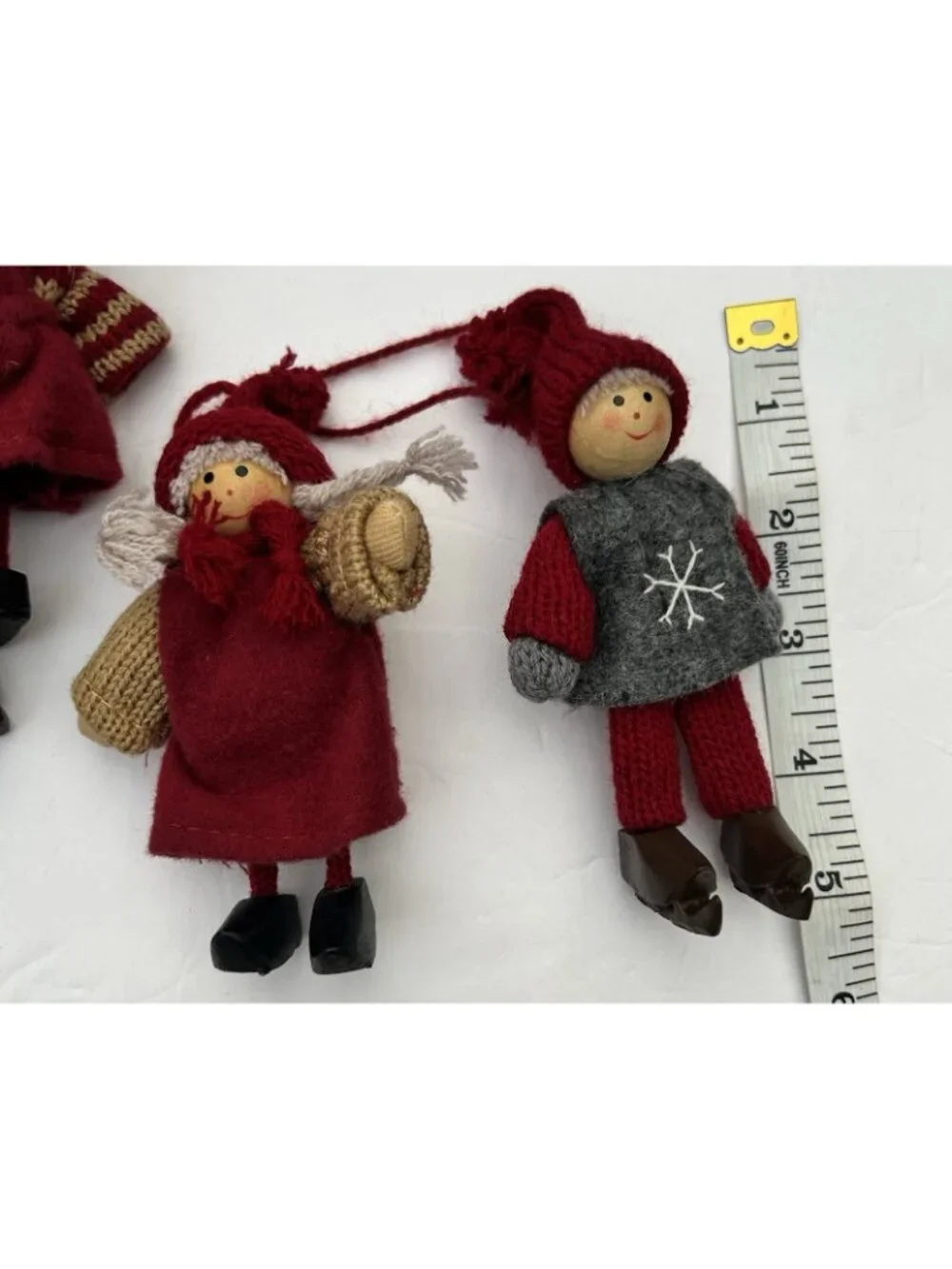 Vintage Set of 12 Tomte Nisse Boys Girls Wooden Felt Handmade Ornaments Holiday
